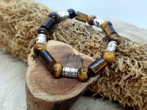 Bracelet Oeil de Tigre Pierre Carre & 8mm