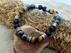 Bracelet Oeil de Tigre & Hématite & Onyx