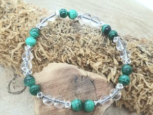 Bracelet Malachite & Cristal de Roche Dé