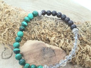 Bracelet Malachite & Cristal de Roche & Grenat