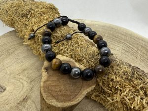 Bracelet Shamballa Onyx & Oeil de Tigre & Hématite 10mm