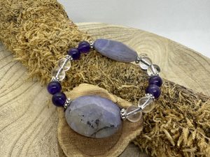 Bracelet Améthyste & Agate Violette & Cristal de Roche