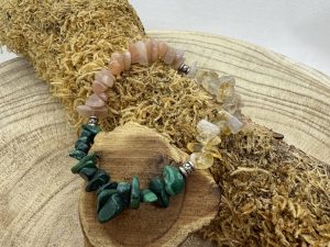 Bracelet Malachite & Citrine & Pierre de Soleil