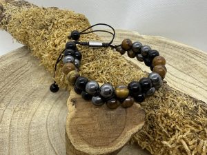 Bracelet Shamballa Onyx & Oeil de Tigre & Hématite Double