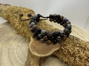 Bracelet Onyx & Oeil de Tigre & Hématite Triple