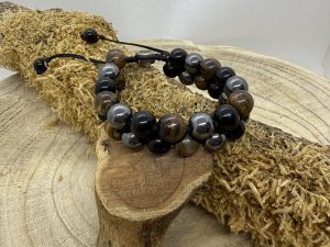 Bracelet Onyx & Oeil de Tigre & Hématite Double 10mm