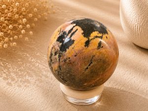 Sphère en Rhodonite Naturelle sur Socle – Pierre de Guérison Émotionnelle et d’Harmonie 424Gr