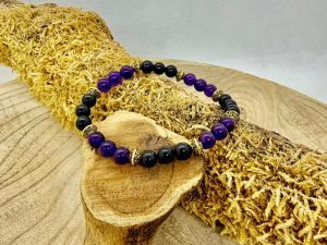 Bracelet tourmaline noire et améthyste 6mm