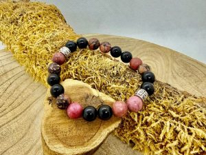 Bracelet tourmaline noire et rhodonite