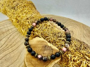 Bracelet en tourmaline noire et rhodonite