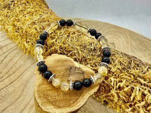 Bracelet tourmaline noire et citrine