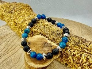 Bracelet en tourmaline noire et apatite bleu