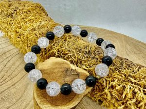 Bracelet tourmaline noire et cristal de roche craquelé