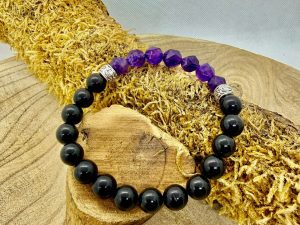 Bracelet tourmaline noire et améthyste facettée