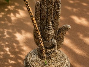 Porte-Encens Bouddha et Main de Fatma en Métal – Support Artisanat Indien