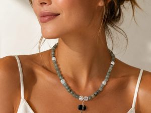 Collier Labradorite &Cristal de Roche & Tourmaline Noire