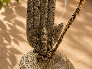 Porte-Encens Bouddha et Main de Fatma en Métal – Support Artisanat Indien